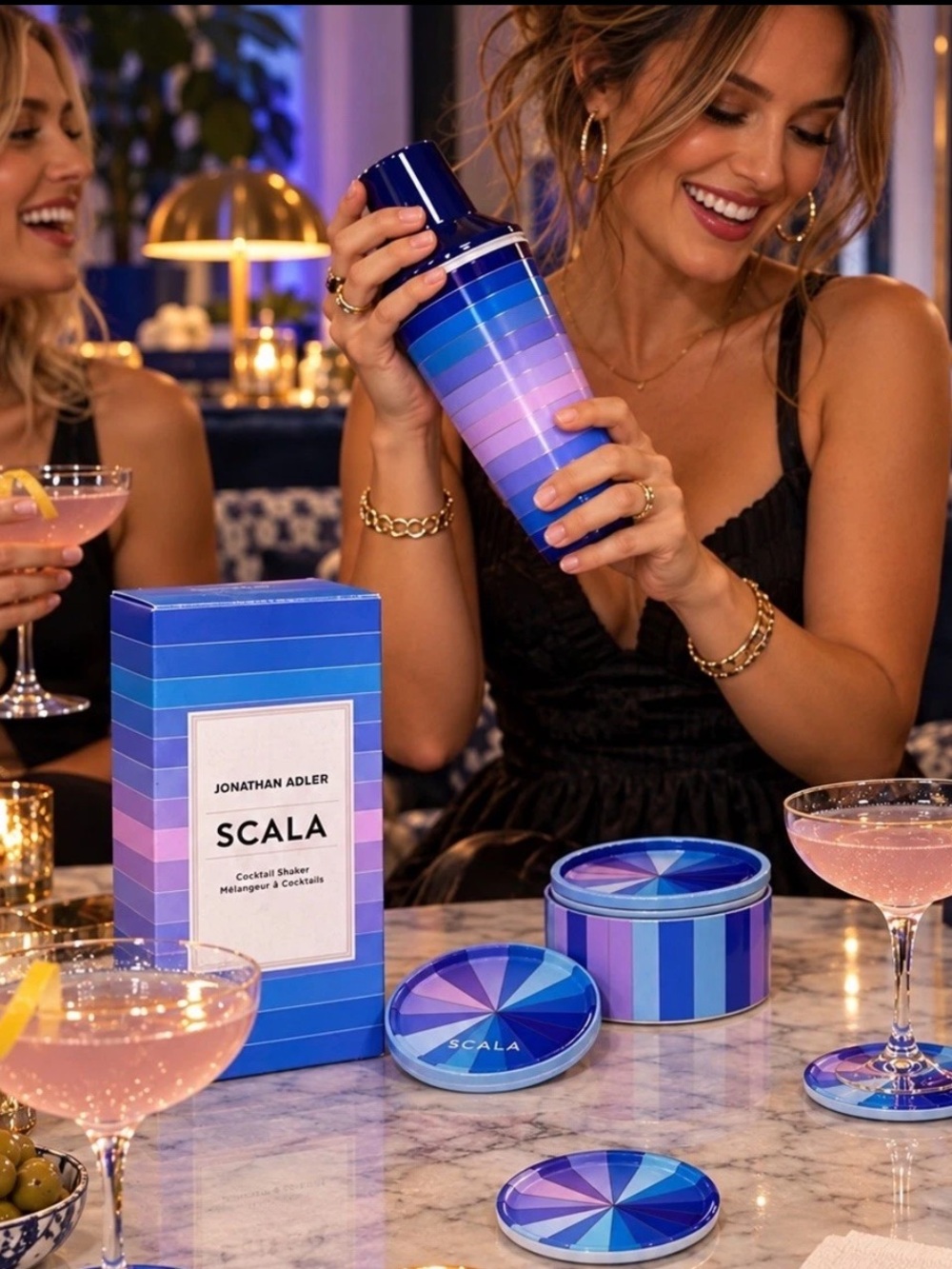 JOHNATHAN ADLER 🍸 bundle cocktail shaker + set of coasters NEW in box hombre